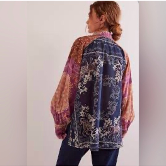 Sale!▪️NWT Free People Flower Patch Long Sleeve Top in Saddle Combo - Picture 6 of 6